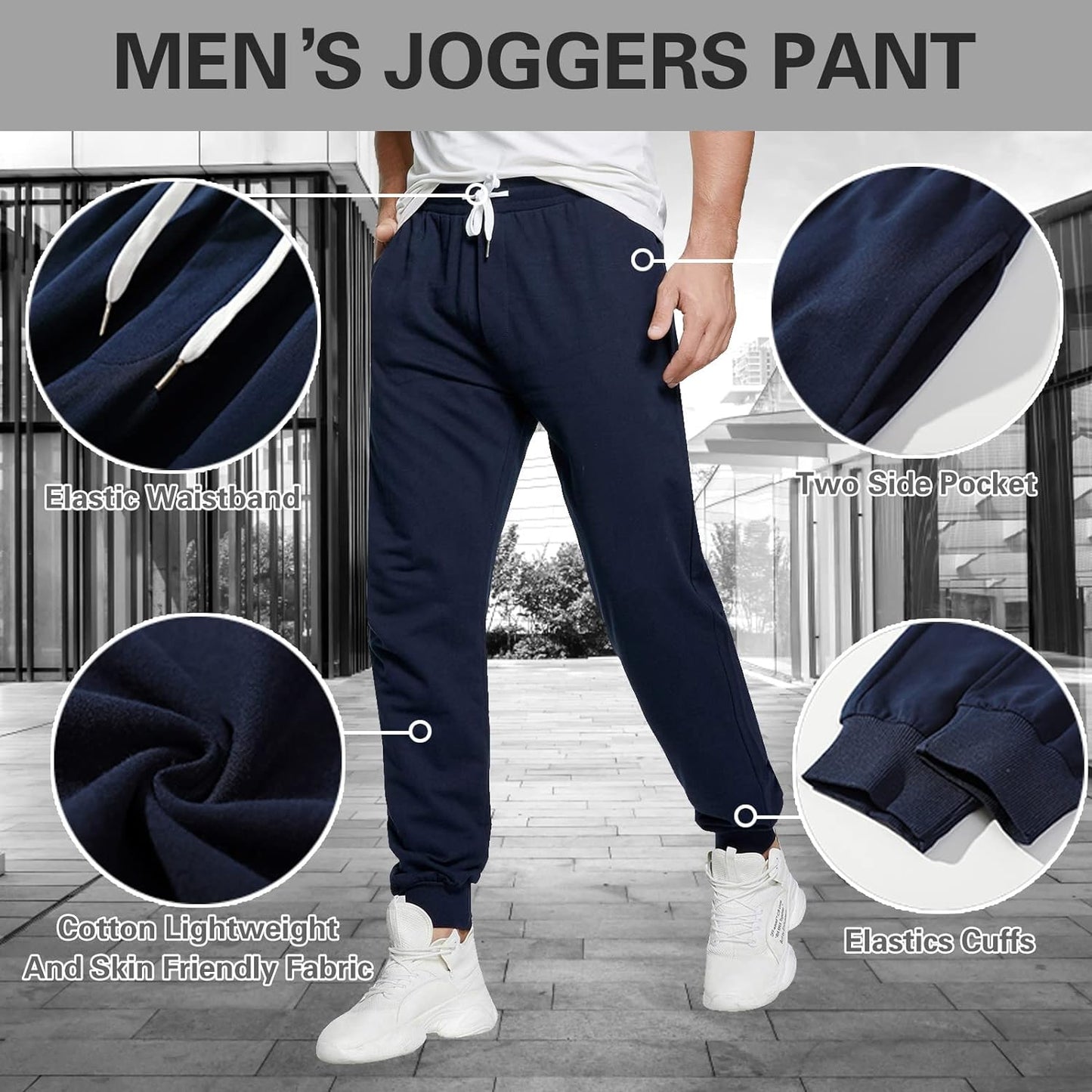 Men'S Joggers Sweatpants Cotton Casual Pants with Pockets Drawstring Gym Workout Athletic Training Pants