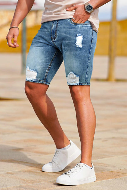 Men'S Jean Shorts Ripped Slim Fit Stretch Denim Shorts