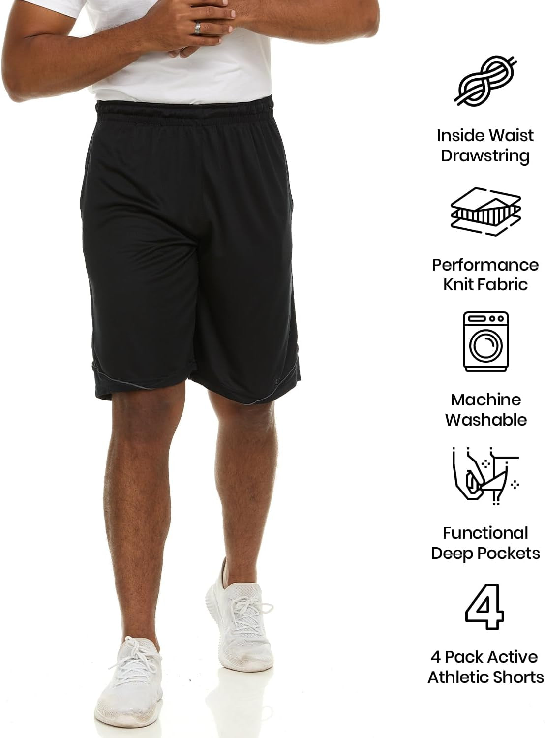 4 Pack: Men'S Dry-Fit Sweat Resistant Active Athletic Performance Shorts