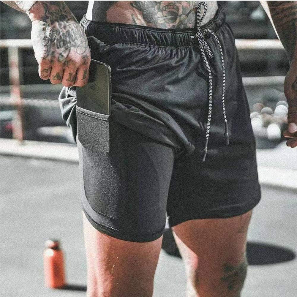 Men’S 2 in 1 Running Shorts with Pockets Quick Dry Breathable Active Gym Workout Shorts