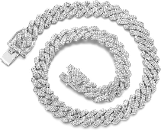 Junvirtuous Cuban Link Chain Mens Iced Out Miami Cuban Necklace Silver/Gold Hip