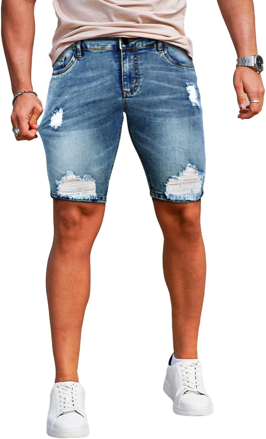 Men'S Jean Shorts Ripped Slim Fit Stretch Denim Shorts