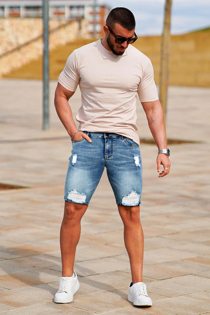 Men'S Jean Shorts Ripped Slim Fit Stretch Denim Shorts