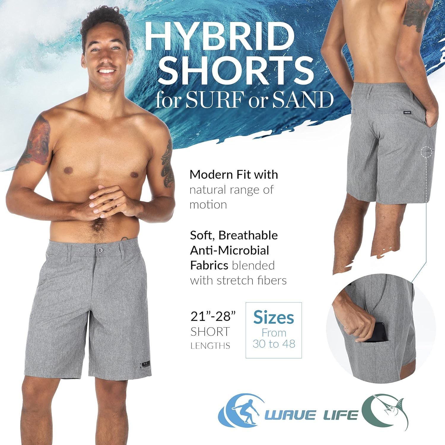 Wavelife Color Changing Hybrid Men’S Board Shorts - Quick Dry, Modern Swimwear