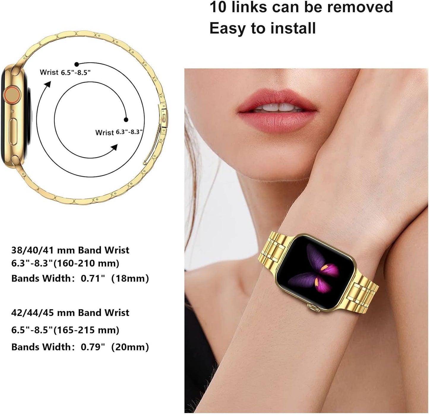 Solid Stainless Steel Band Compatible with Apple Watch 44Mm 42Mm (Not Series 10), Metal Strap with Soft TPU Case for Iwatch Series 6 5 4 3 2 1 SE Women and Men, Gold