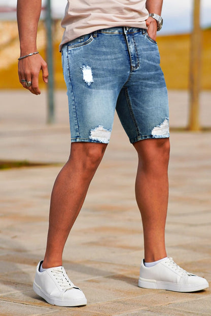 Men'S Jean Shorts Ripped Slim Fit Stretch Denim Shorts