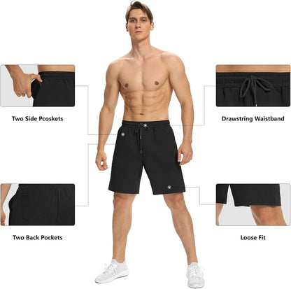 Mens Casual Lounge Shorts Athletic Workout Gym Running Bermuda Shorts Elastic Waist Sweat Shorts with Pockets